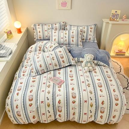 91家纺网 家纺一手货源 找家纺 （总）瑞莱 2023冬季新款牛奶绒印花四件套