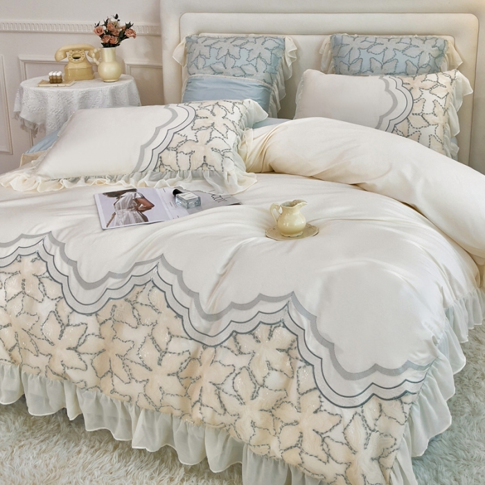 91家纺网 家纺一手货源 找家纺 品家居 2025新款长绒棉四件套-艾米莉 艾米莉-浅兰