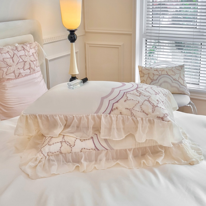 91家纺网 家纺一手货源 找家纺 品家居 2025新款长绒棉四件套-艾米莉 艾米莉-雪粉色