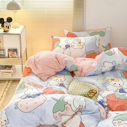 91家纺网 家纺一手货源 找家纺 金奇达 2023新款豆豆棉绒四件套 兔兔莓莓