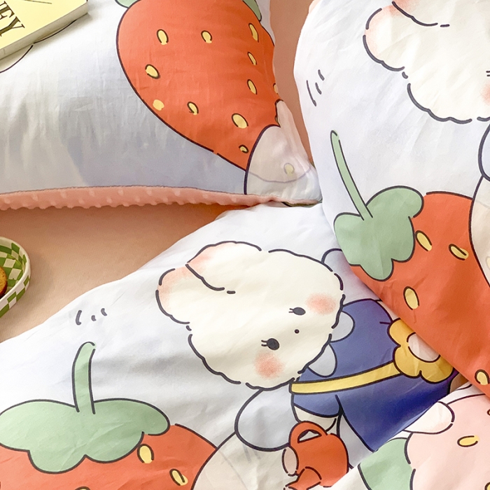 91家纺网 家纺一手货源 找家纺 金奇达 2023新款豆豆棉绒四件套 兔兔莓莓