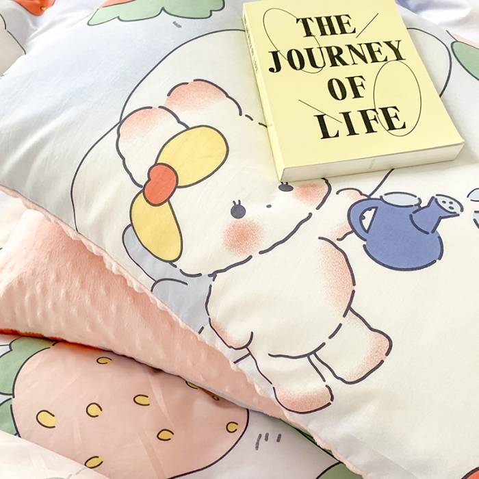 91家纺网 家纺一手货源 找家纺 金奇达 2023新款豆豆棉绒四件套 兔兔莓莓