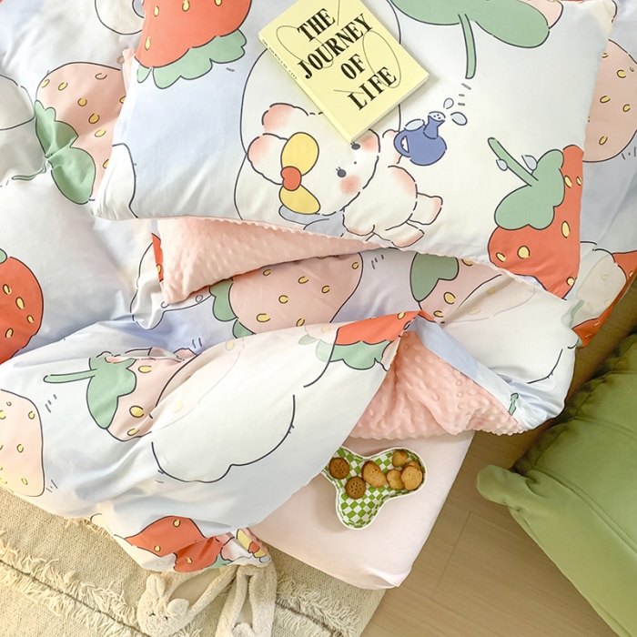 91家纺网 家纺一手货源 找家纺 金奇达 2023新款豆豆棉绒四件套 兔兔莓莓