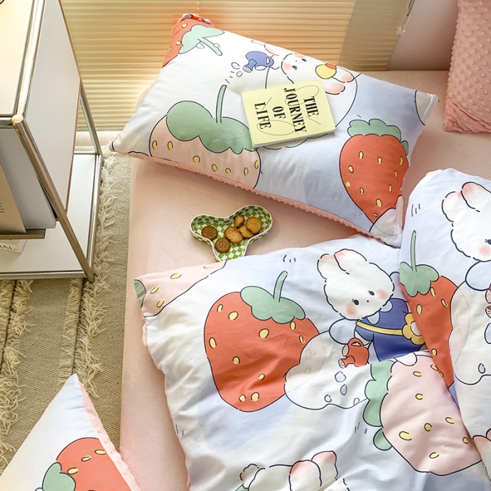 91家纺网 家纺一手货源 找家纺 金奇达 2023新款豆豆棉绒四件套 兔兔莓莓