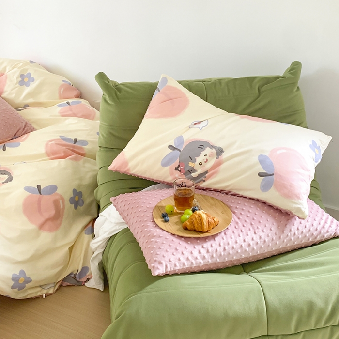 91家纺网 家纺一手货源 找家纺 金奇达 2023新款豆豆棉绒四件套 蜜桃女孩