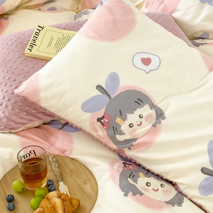 91家纺网 家纺一手货源 找家纺 金奇达 2023新款豆豆棉绒四件套 蜜桃女孩