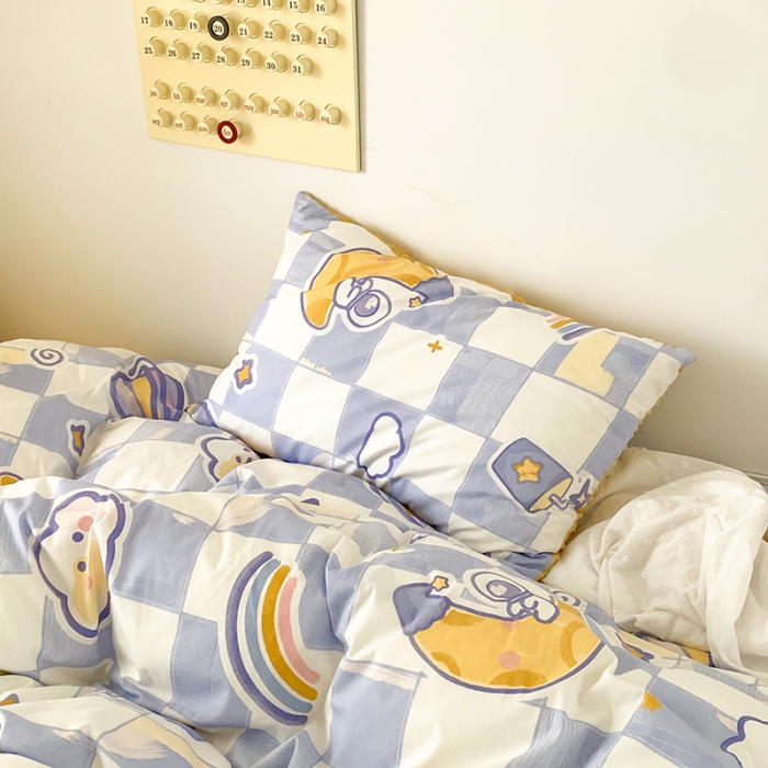 91家纺网 家纺一手货源 找家纺 金奇达 2023新款豆豆棉绒四件套 流浪星球