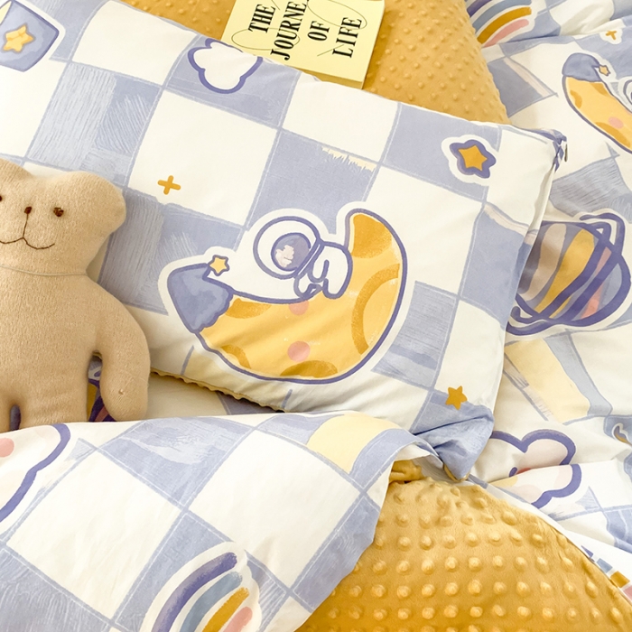 91家纺网 家纺一手货源 找家纺 金奇达 2023新款豆豆棉绒四件套 流浪星球