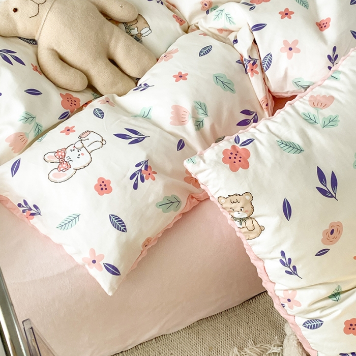 91家纺网 家纺一手货源 找家纺 金奇达 2023新款豆豆棉绒四件套 花花熊