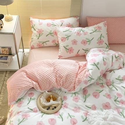 金奇达 2023新款豆豆棉绒四件套 蜜茶花粉