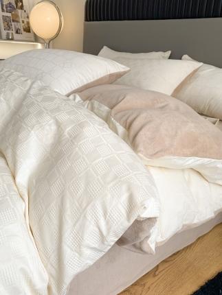 91家纺网 家纺一手货源 找家纺 金奇达 2023新款全棉华夫格绒四件套 奶咖【全棉华夫格加绒】