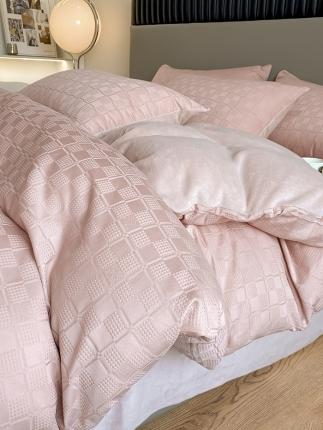 91家纺网 家纺一手货源 找家纺 金奇达 2023新款全棉华夫格绒四件套 雾粉【全棉华夫格加绒】