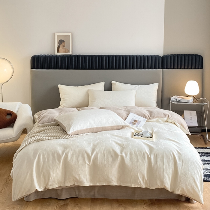 91家纺网 家纺一手货源 找家纺 金奇达 2023新款全棉华夫格绒四件套 奶咖【全棉华夫格加绒】