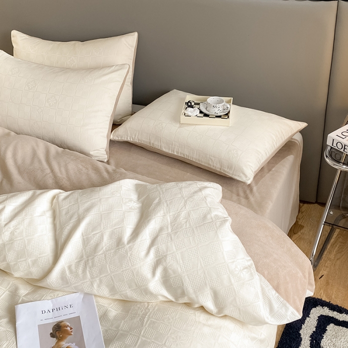 91家纺网 家纺一手货源 找家纺 金奇达 2023新款全棉华夫格绒四件套 奶咖【全棉华夫格加绒】