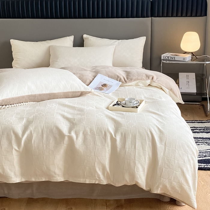 91家纺网 家纺一手货源 找家纺 金奇达 2023新款全棉华夫格绒四件套 奶咖【全棉华夫格加绒】