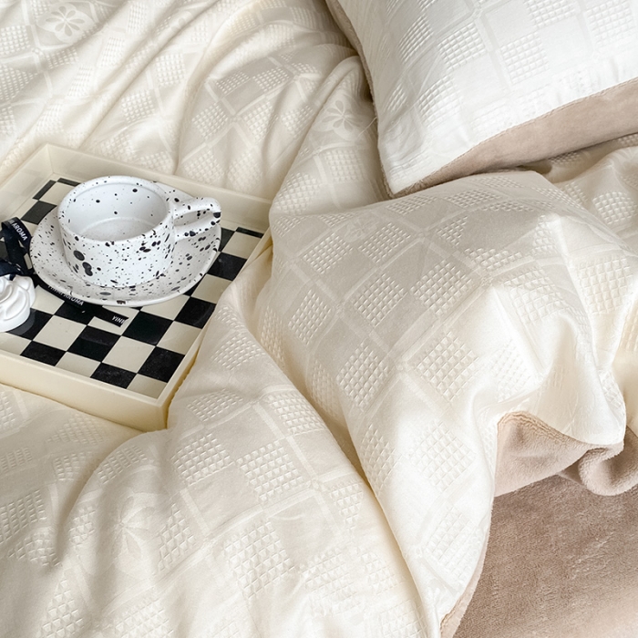 91家纺网 家纺一手货源 找家纺 金奇达 2023新款全棉华夫格绒四件套 奶咖【全棉华夫格加绒】