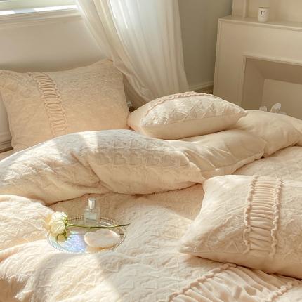 91家纺网 家纺一手货源 找家纺 金奇达 2024秋冬保暖加厚绒类【雪兔绒】四件套 雪兔杏白