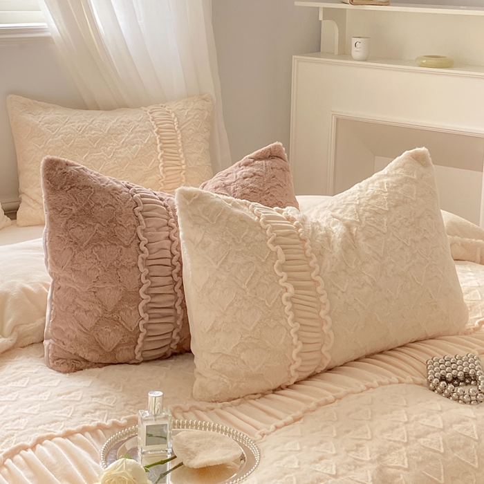 91家纺网 家纺一手货源 找家纺 金奇达 2024秋冬保暖加厚绒类【雪兔绒】四件套 雪兔杏白