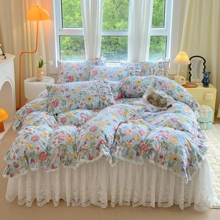 91家纺网 家纺一手货源 找家纺 （总）罗艺轩 2024新款全棉蕾丝夹棉床裙巴黎春天系列四件套