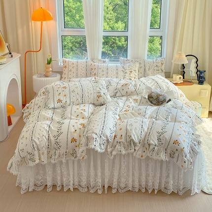 91家纺网 家纺一手货源 找家纺 （总）罗艺轩 2024新款全棉蕾丝夹棉床裙巴黎春天系列四件套