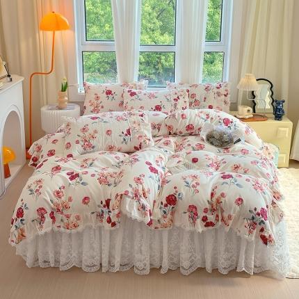 91家纺网 家纺一手货源 找家纺 （总）罗艺轩 2024新款全棉蕾丝夹棉床裙巴黎春天系列四件套