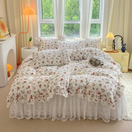 91家纺网 家纺一手货源 找家纺 （总）罗艺轩 2024新款全棉蕾丝夹棉床裙巴黎春天系列四件套
