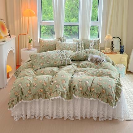 91家纺网 家纺一手货源 找家纺 （总）罗艺轩 2024新款全棉蕾丝夹棉床裙巴黎春天系列四件套