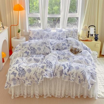 91家纺网 家纺一手货源 找家纺 （总）罗艺轩 2024新款全棉蕾丝夹棉床裙巴黎春天系列四件套