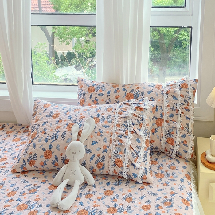 91家纺网 家纺一手货源 找家纺 罗艺轩 2024新款全棉蕾丝夹棉床裙巴黎春天系列四件套 丹尼斯