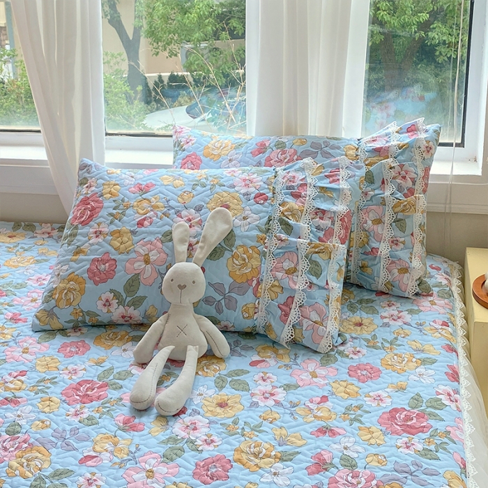 91家纺网 家纺一手货源 找家纺 罗艺轩 2024新款全棉蕾丝夹棉床裙巴黎春天系列四件套 繁花似锦