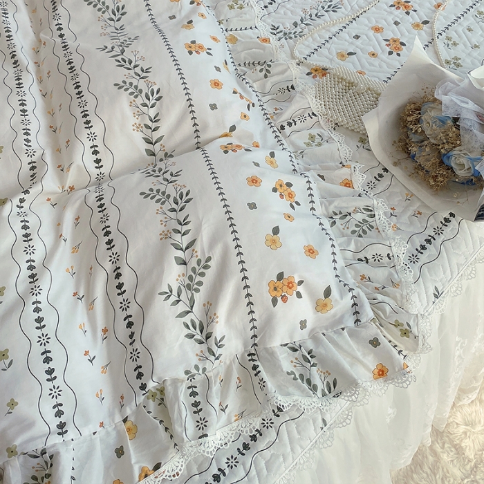 91家纺网 家纺一手货源 找家纺 罗艺轩 2024新款全棉蕾丝夹棉床裙巴黎春天系列四件套 芙拉花园