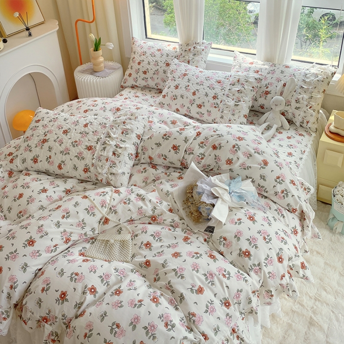 91家纺网 家纺一手货源 找家纺 罗艺轩 2024新款全棉蕾丝夹棉床裙巴黎春天系列四件套 花瓣秘境