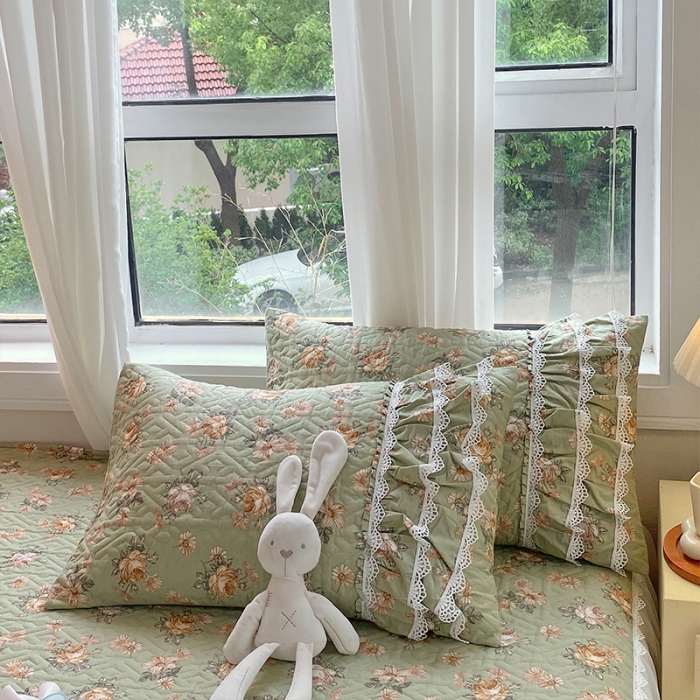 91家纺网 家纺一手货源 找家纺 罗艺轩 2024新款全棉蕾丝夹棉床裙巴黎春天系列四件套 花枝雅韵