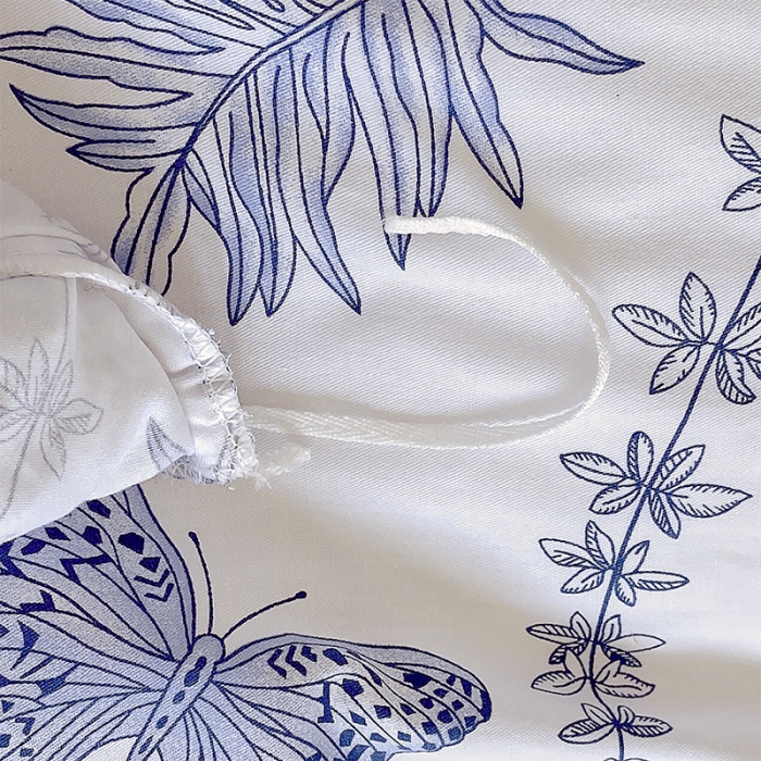 91家纺网 家纺一手货源 找家纺 罗艺轩 2024新款全棉蕾丝夹棉床裙巴黎春天系列四件套 蓝羽