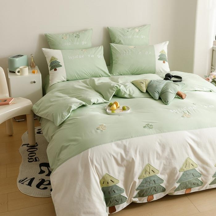 91家纺网 家纺一手货源 找家纺 2023年全棉A类40s水洗棉贴布绣花四件套卡通儿童三件套小清新套件