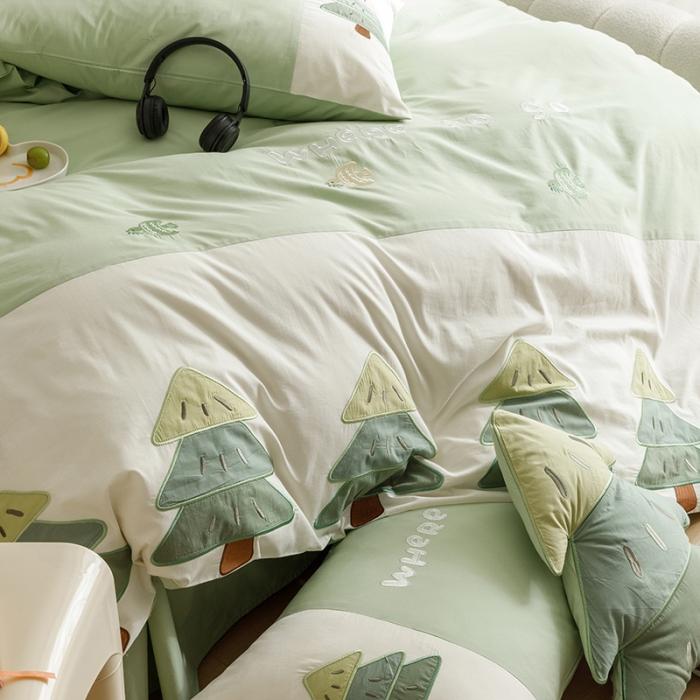 91家纺网 家纺一手货源 找家纺 2023年全棉A类40s水洗棉贴布绣花四件套卡通儿童三件套小清新套件