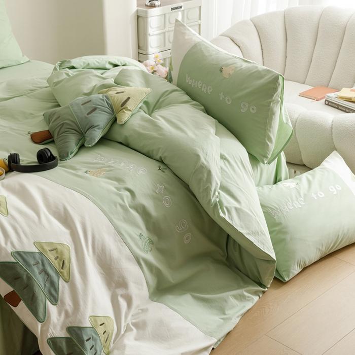 91家纺网 家纺一手货源 找家纺 2023年全棉A类40s水洗棉贴布绣花四件套卡通儿童三件套小清新套件