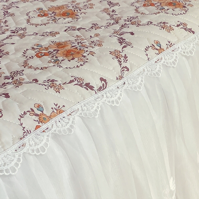 91家纺网 家纺一手货源 找家纺 （总）罗艺轩 2024新款全棉蕾丝夹棉床裙巴黎春天系列三件套