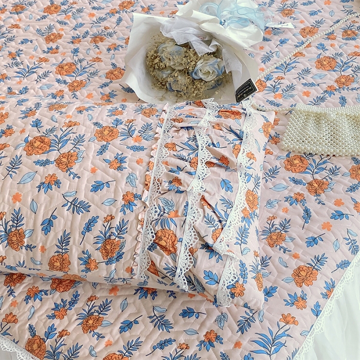 91家纺网 家纺一手货源 找家纺 罗艺轩 2024新款全棉蕾丝夹棉床裙巴黎春天系列三件套 丹尼斯