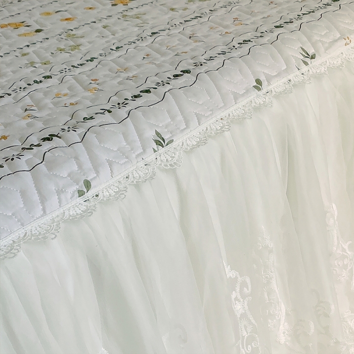 91家纺网 家纺一手货源 找家纺 罗艺轩 2024新款全棉蕾丝夹棉床裙巴黎春天系列三件套 芙拉花园