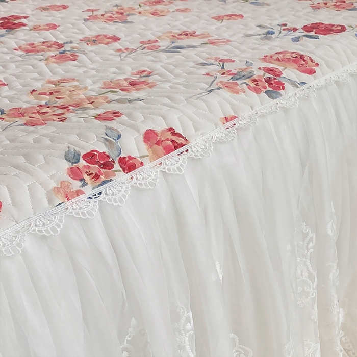 91家纺网 家纺一手货源 找家纺 罗艺轩 2024新款全棉蕾丝夹棉床裙巴黎春天系列三件套 复古花季