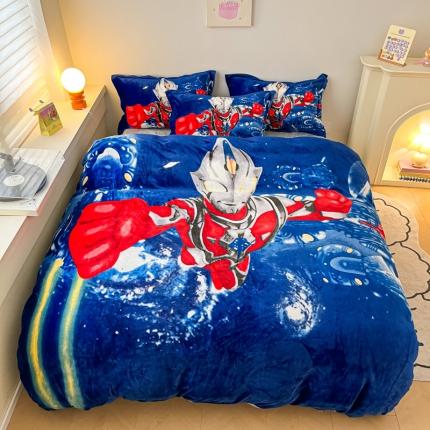 91家纺网 家纺一手货源 找家纺 人人爱家纺 2025新款卡通大版水晶绒法莱绒四件套 艾克斯