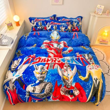 91家纺网 家纺一手货源 找家纺 人人爱家纺 2025新款卡通大版水晶绒法莱绒四件套 特利迦