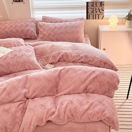 澳梵 2023新款立体压花兔兔绒牛奶绒四件套 波浪-粉豆沙