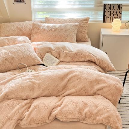 澳梵 2023新款立体压花兔兔绒牛奶绒四件套 波浪-卡其