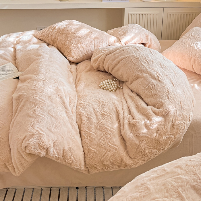 91家纺网 家纺一手货源 找家纺 澳梵 2023新款立体压花兔兔绒牛奶绒四件套 波浪-卡其