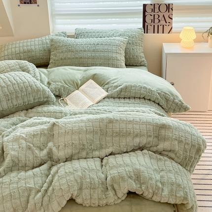 澳梵 2023新款立体压花兔兔绒牛奶绒四件套 米拉-豆绿