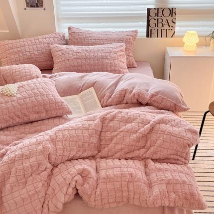 澳梵 2023新款立体压花兔兔绒牛奶绒四件套 米拉-粉豆沙