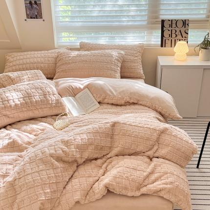 澳梵 2023新款立体压花兔兔绒牛奶绒四件套 米拉-卡其