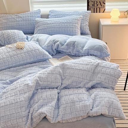 澳梵 2023新款立体压花兔兔绒牛奶绒四件套 米拉-天蓝